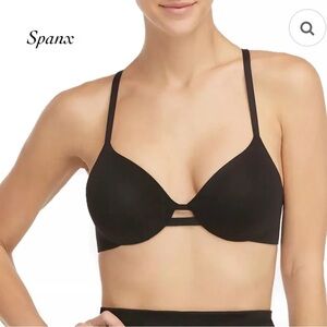 Spanx Convertible Swim Bra Bikini Top Black Gold Hardware Size 38B Adjustable